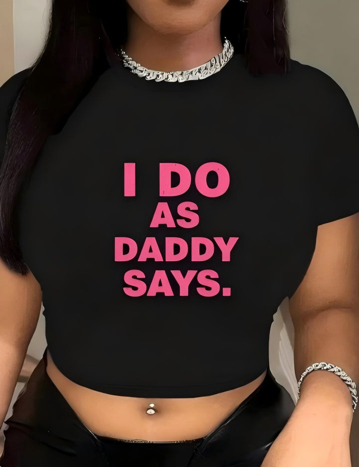 Damen Crop-T-Shirt mit kreativem Aussage-Design Drune