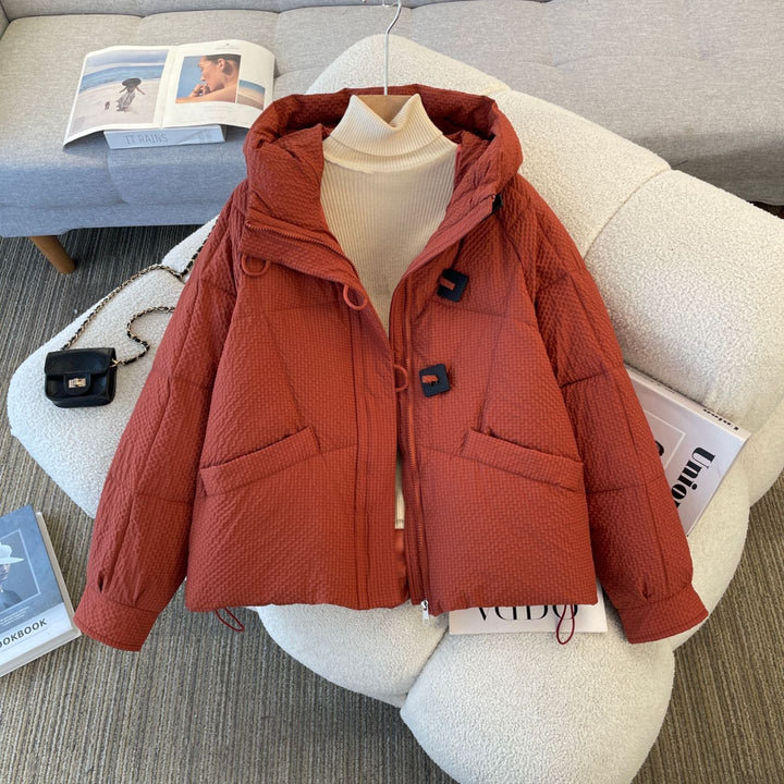 Damen Puffy Winterjacke mit Kapuze und dekorativen Knöpfen Drune