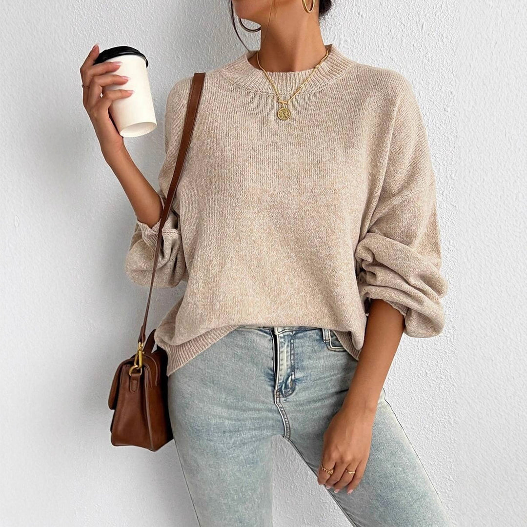 Damen lässiger Pullover mit modischen Ballonärmeln und strukturiertem Stoff Drune