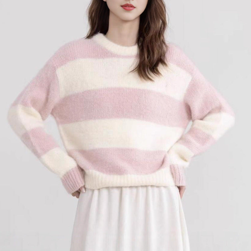 Damen Modischer Kuschel-Pullover mit Streifenmuster Drune