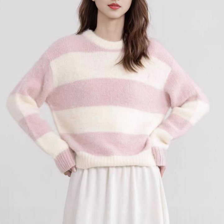 Damen Modischer Kuschel-Pullover mit Streifenmuster Drune