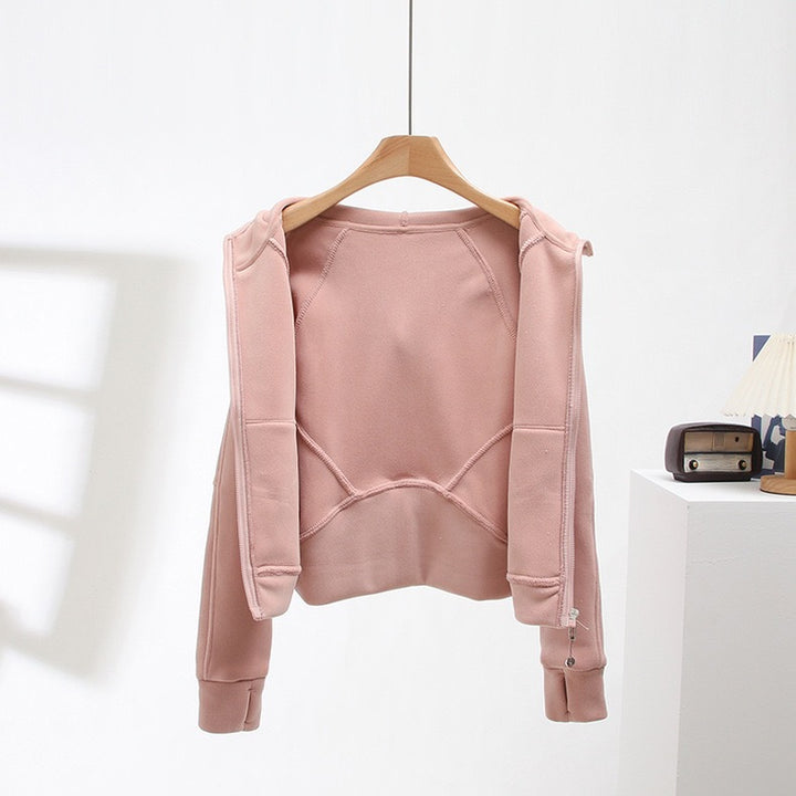 Damen kuschelige Kapuzenjacke mit hohem Kragen und praktischen Taschen Drune