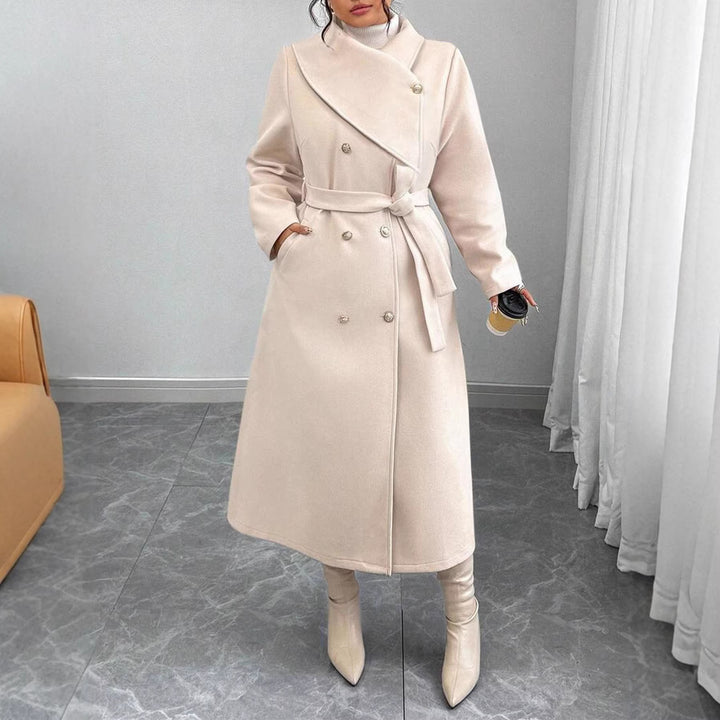 Damen eleganter wärmender Wollmantel mit doppelter Knopfleiste und einem Gürtel Drune