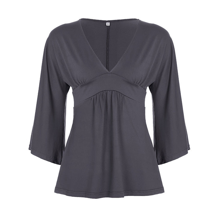 Damen Elegantes Wickeloberteil mit weitem Ärmel und V-Ausschnitt Drune