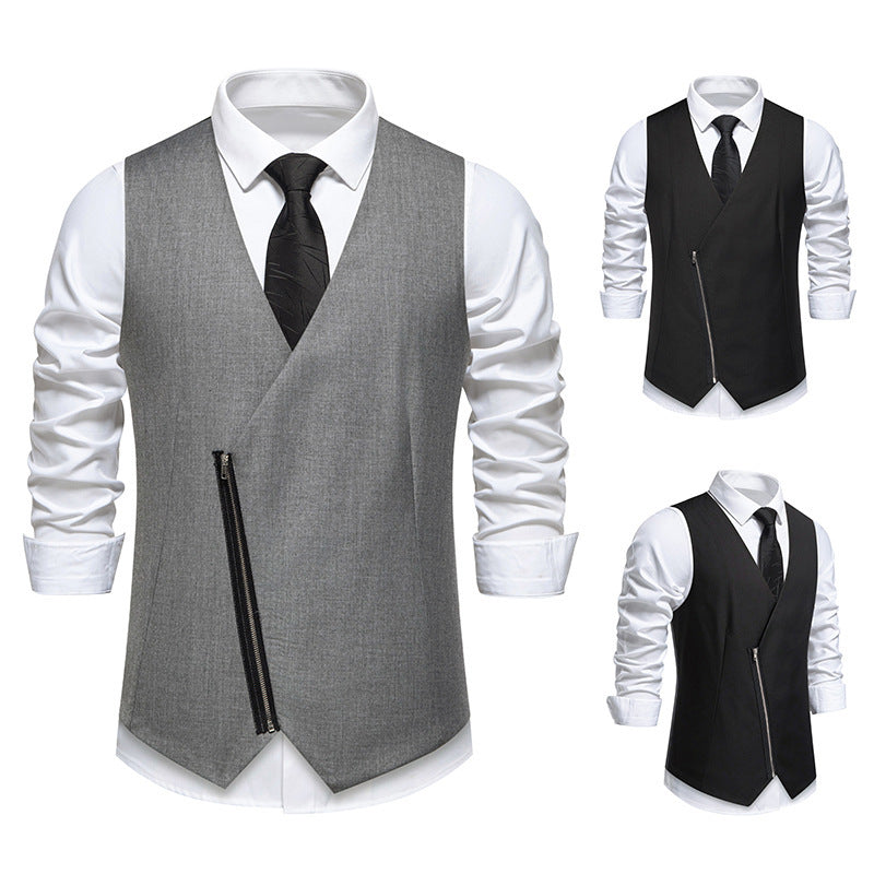 Herren moderne Anzugweste mit asymmetrischem Reißverschluss und eleganter Passform Drune
