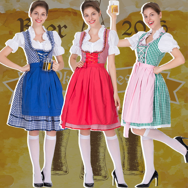 Damen nan karierter Dirndlkleid mit geraffter Schürze und geschnürter Miederfront Drune