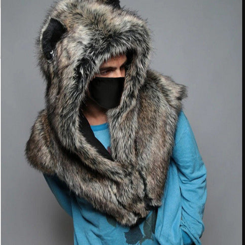 Herren Plüsch-Cape mit Kapuze Drune