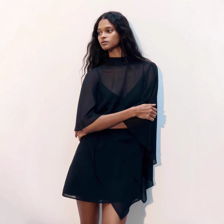 Damen elegante Chiffon-Tunika mit asymmetrischem Schnitt und fließendem Design Drune