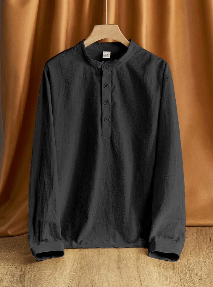 Herren nan Nehru-Kragen-Henley aus Baumwollstretch mit verdeckter Knopfleiste und schmaler Passform Drune