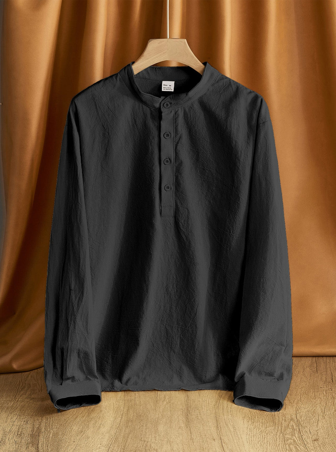 Herren nan Nehru-Kragen-Henley aus Baumwollstretch mit verdeckter Knopfleiste und schmaler Passform Drune