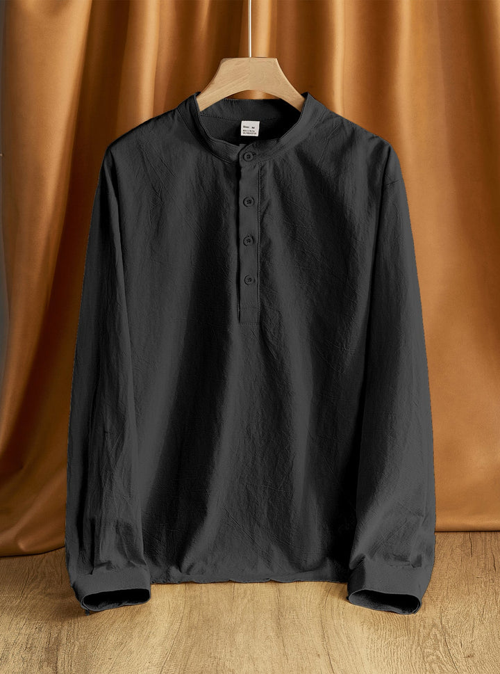 Herren nan Nehru-Kragen-Henley aus Baumwollstretch mit verdeckter Knopfleiste und schmaler Passform Drune