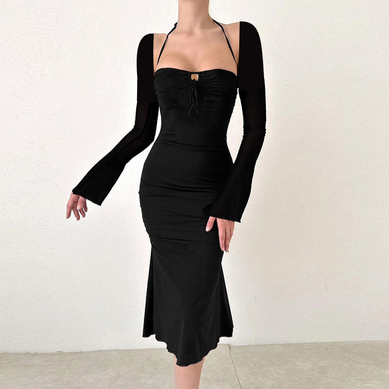 Damen figurbetontes Elegantes Kleid mit langen Ärmeln und raffiniertem Ausschnitt Drune