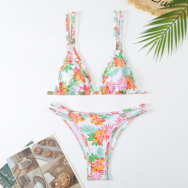 Damen Triangel-Bikini mit verspieltem Blumenmuster und raffinierten Schnürdetails Drune