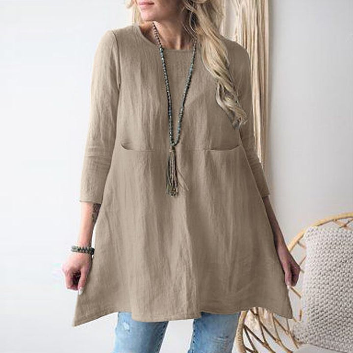 Damen lässiges Tunika-Shirt mit seitlichen Taschen und 3/4 Ärmeln Drune