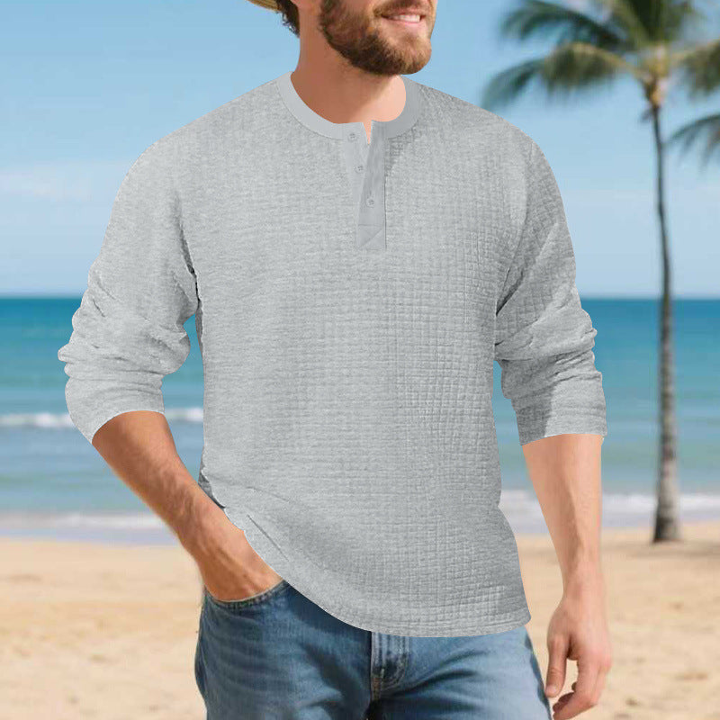 Herren Elegantes Langarmshirt mit Knopfleiste und strukturiertem Stoff Drune