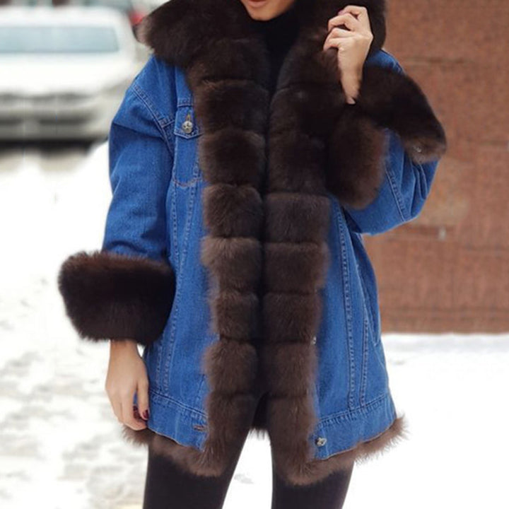Damen Jeansjacke mit luxuriösem Kunstfellbesatz und praktischem Schnitt Drune