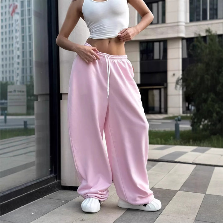 Damen lässige Baumwoll-Jogginghose mit weitem Schnitt Drune