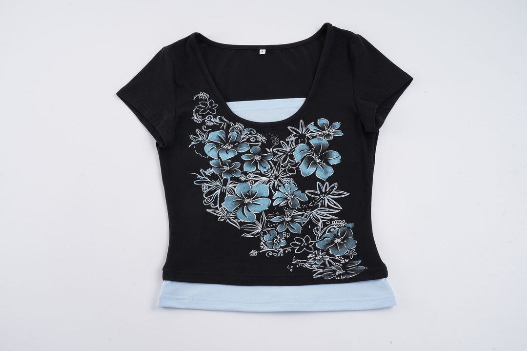 Damen T-Shirt mit floralem Druck und figurbetonendem Schnitt Drune