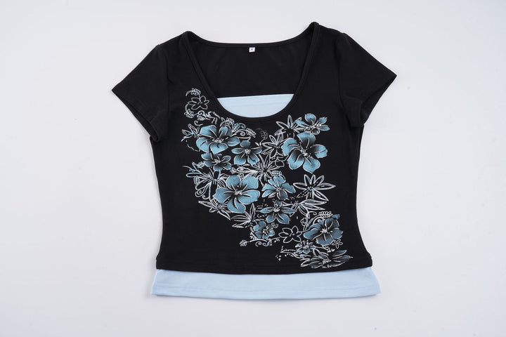 Damen T-Shirt mit floralem Druck und figurbetonendem Schnitt Drune