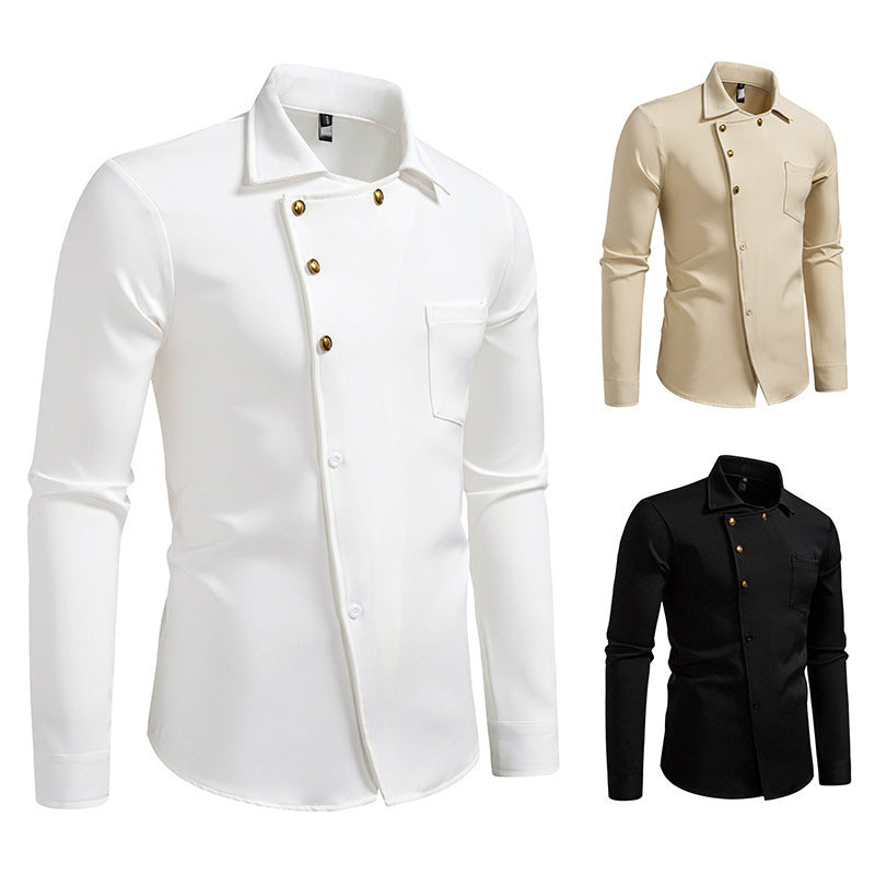 Herren elegantes Hemd mit asymmetrischem Knopfdesign Drune