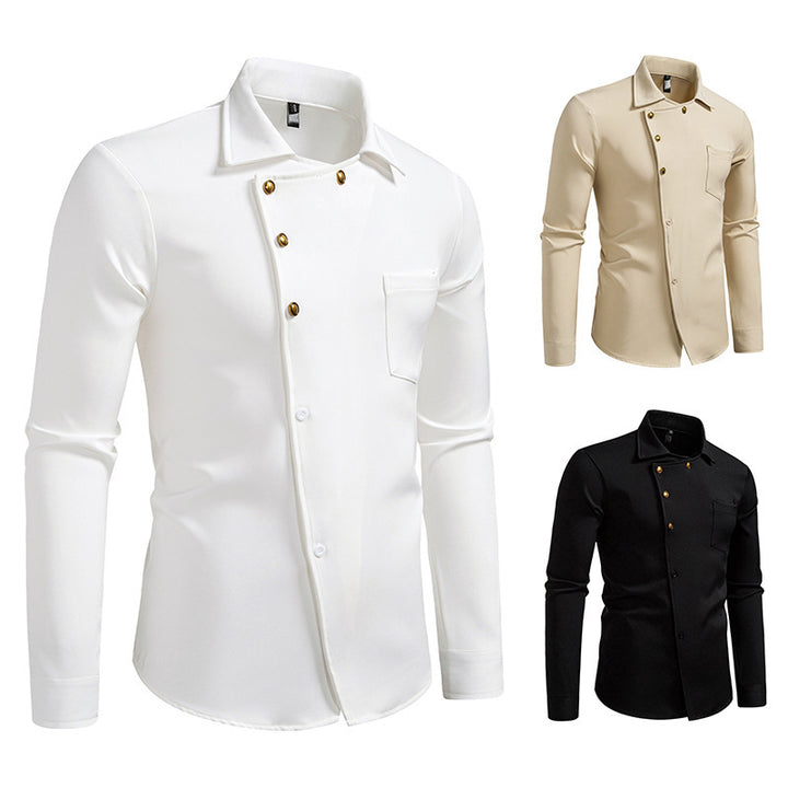 Herren elegantes Hemd mit asymmetrischem Knopfdesign Drune