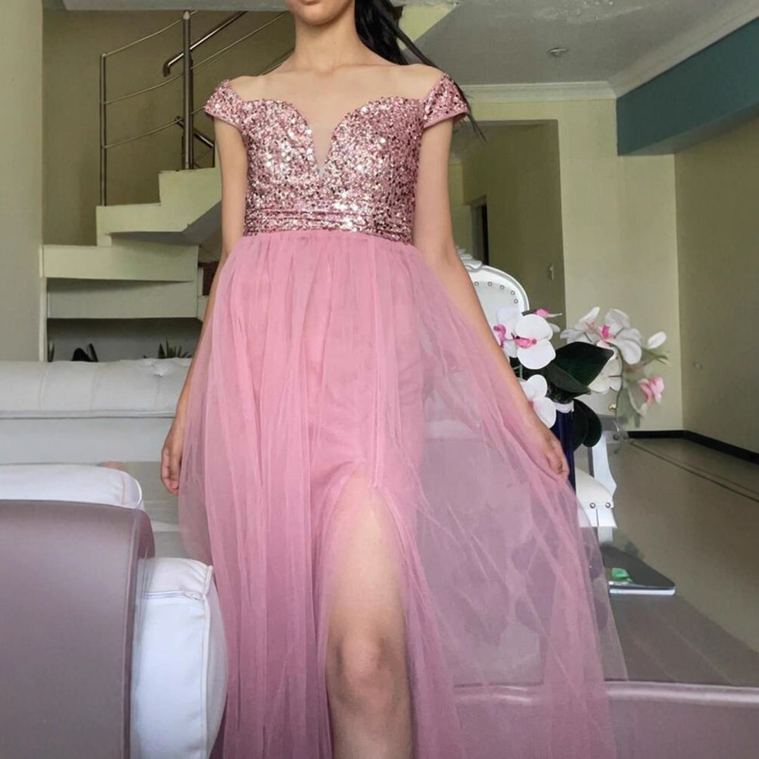 Damen Glamouröses Abendkleid mit schimmerndem Oberteil und Tüllrock Drune