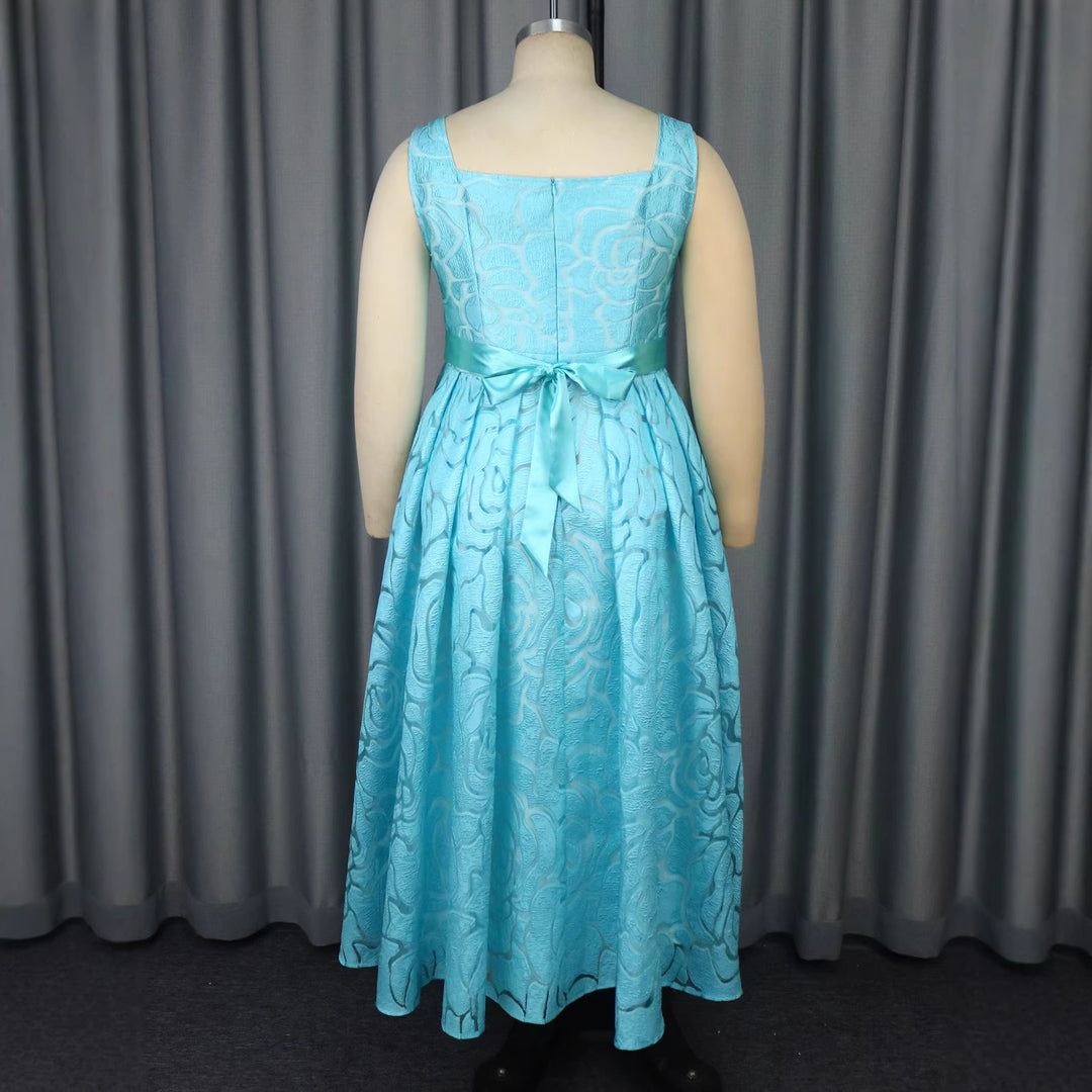 Damen Elegantes A-Linien Kleid mit floralem Jacquard-Muster Drune