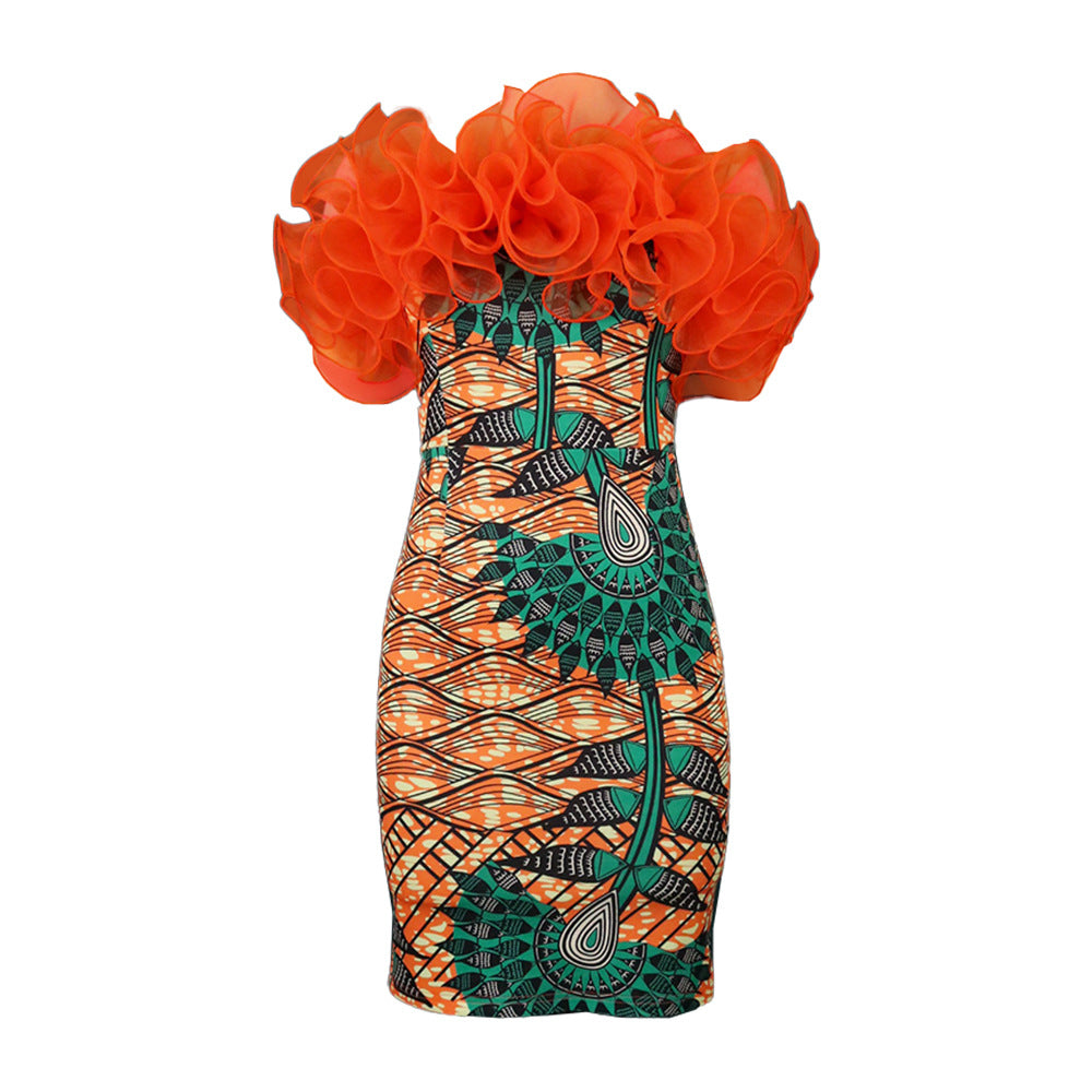 Damen figurbetontes Kleid mit voluminösen Rüschen Drune