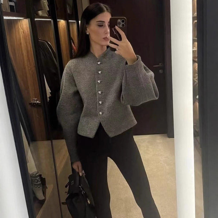 Damen elegante Kurzjacke mit Knopfverschluss und modernem Stoff Drune