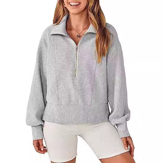 Damen lässiger Pullover mit Stehkragen und Reißverschluss Drune