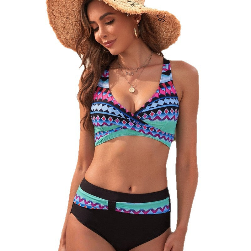 Damen Hochtailliertes Bikini-Set mit stilvollem Wickeldesign Drune