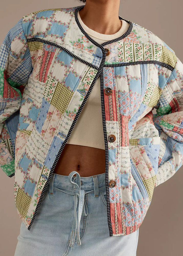 Drune | Patchwork - Baumwoll-Quilted-Jacke mit Rundhals
