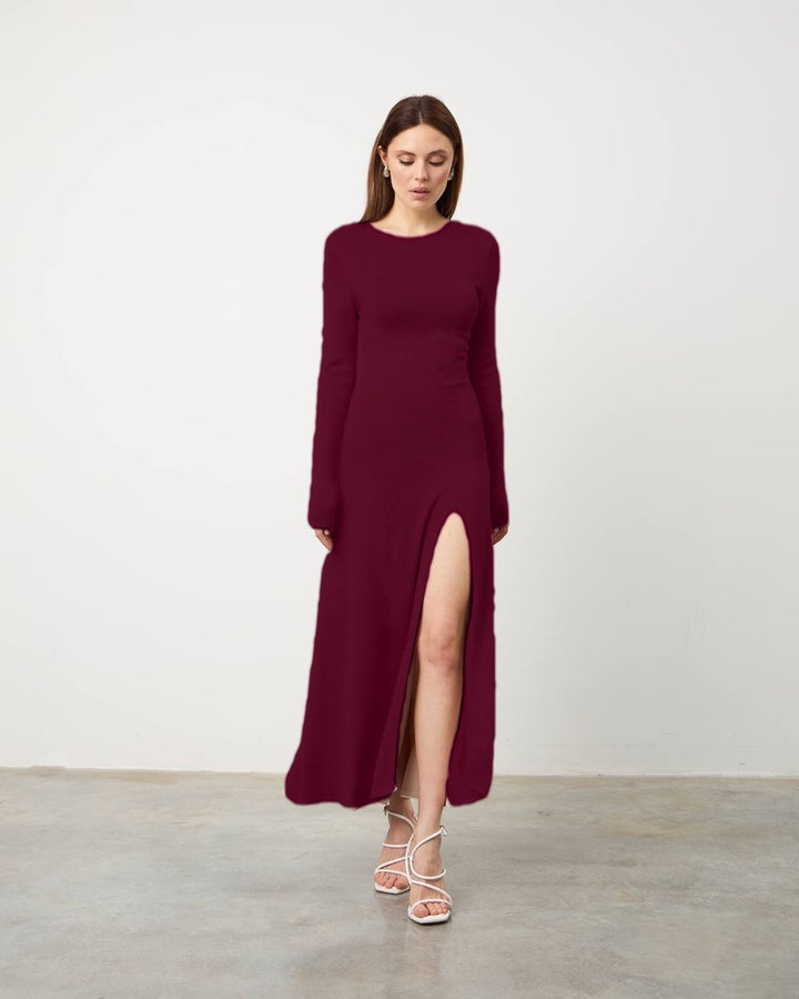 Damen elegantes langes Kleid mit Seitenschlitz Drune