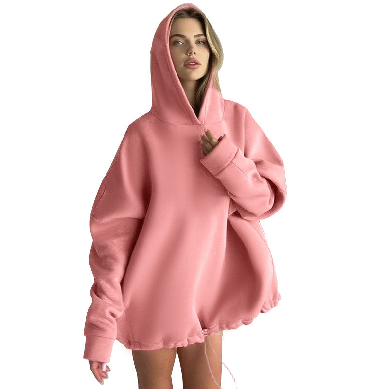 Damen oversized Hoodie mit verstellbarem Bund und Kängurutasche Drune