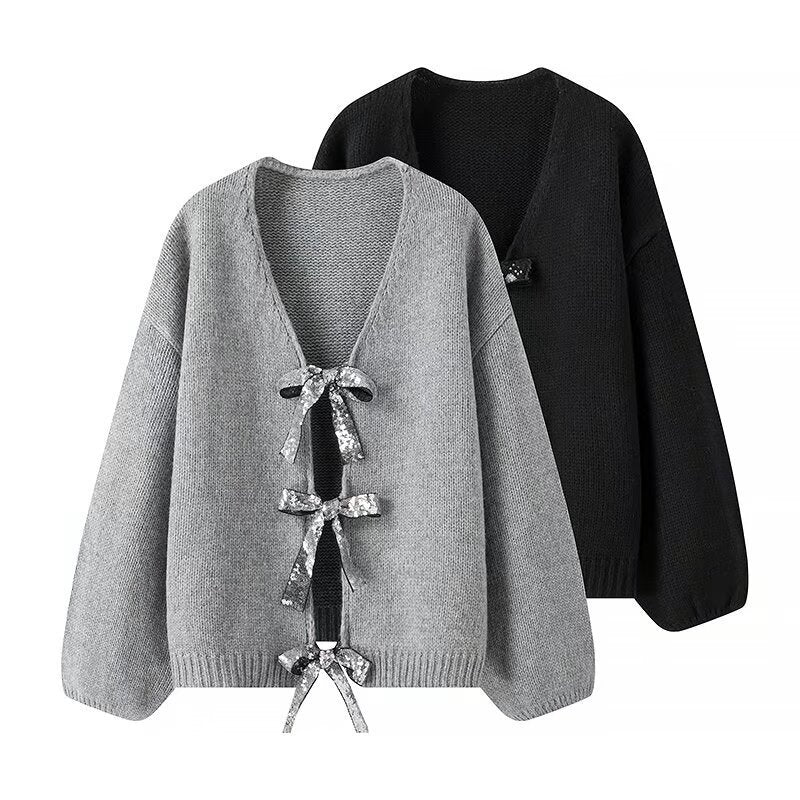 Damen Lockere Strickjacke mit eleganten Schleifendetails Drune