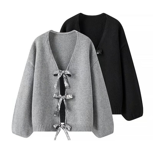 Damen Lockere Strickjacke mit eleganten Schleifendetails Drune