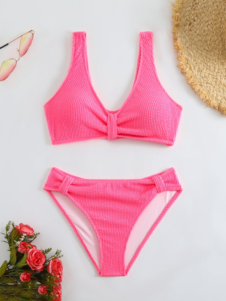 Damen strukturierter Bikini mit versetztem Band Drune