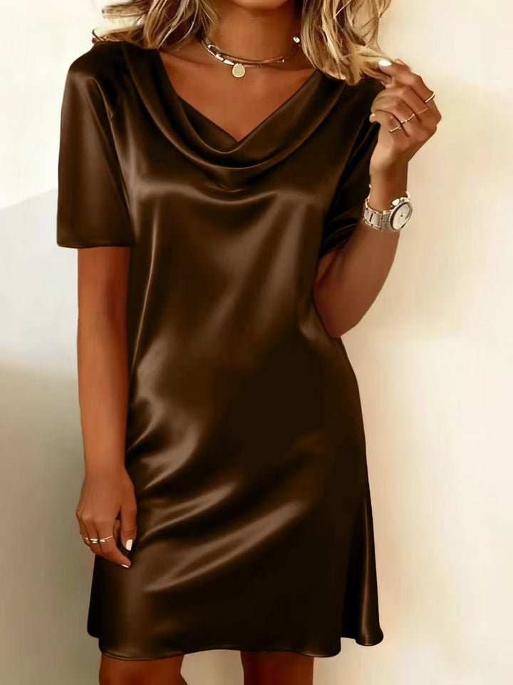 Damen Elegantes Satin-Kleid mit elegantem Wasserfall-Ausschnitt und schmeichelhaftem Schnitt Drune