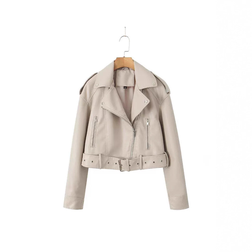 Damen modische Bikerjacke im minimalistischen Design mit praktischen Reißverschlusstaschen Drune