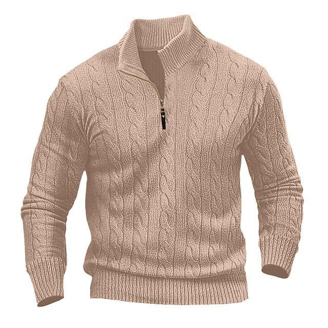 Herren eleganter Strickpullover mit Stehkragen und halbem Reißverschluss Drune