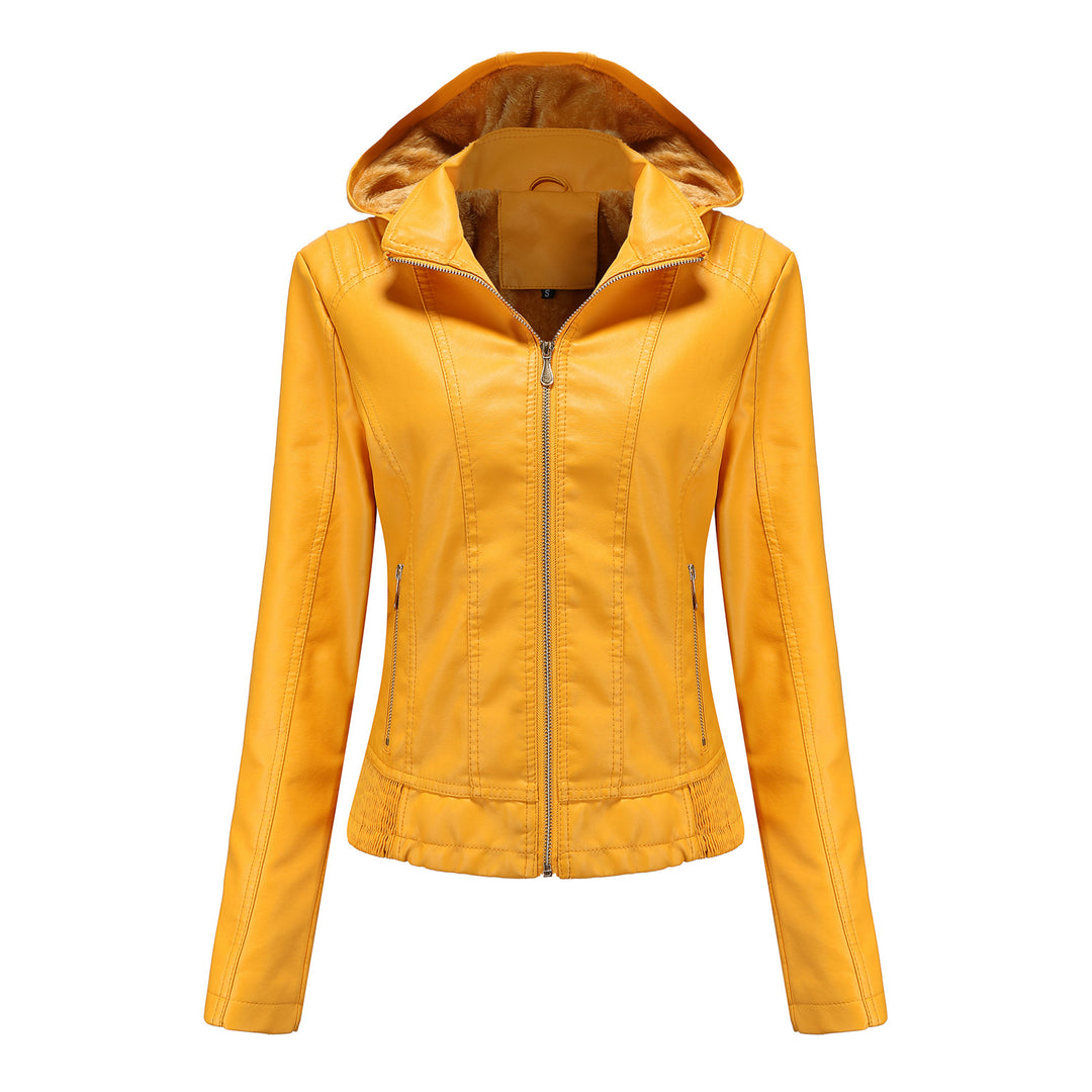 Damen stilvolle Kunstlederjacke mit hochabschließendem Kragen und elastischen Bündchen Drune