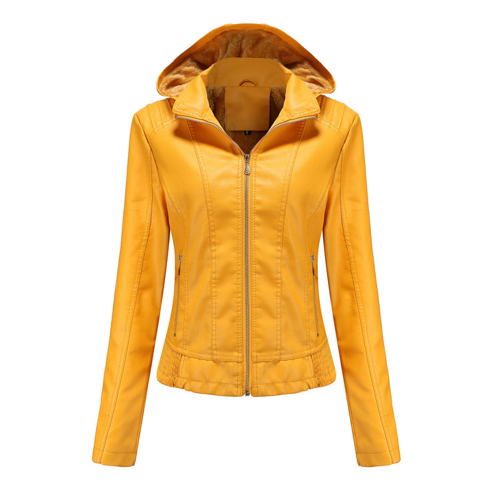 Damen stilvolle Kunstlederjacke mit hochabschließendem Kragen und elastischen Bündchen Drune