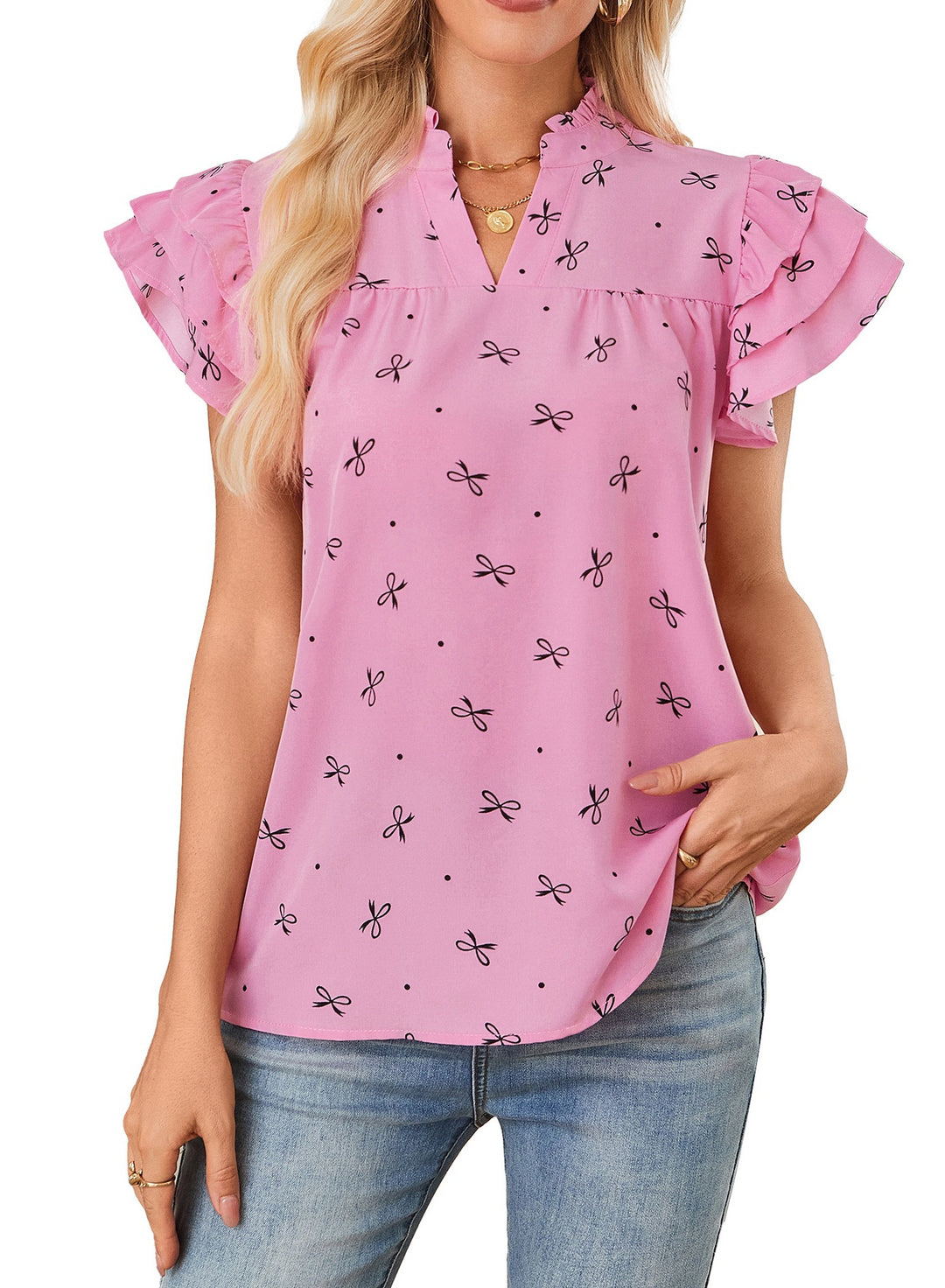 Damen leichtes Blusenshirt mit Rüschendetails Drune