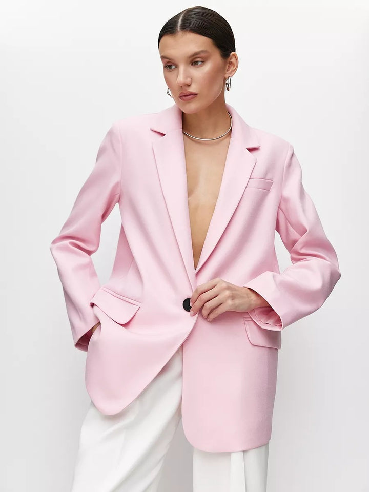 Damen eleganter Oversized Blazer mit feiner Textur und minimalistischer Knopfleiste Drune
