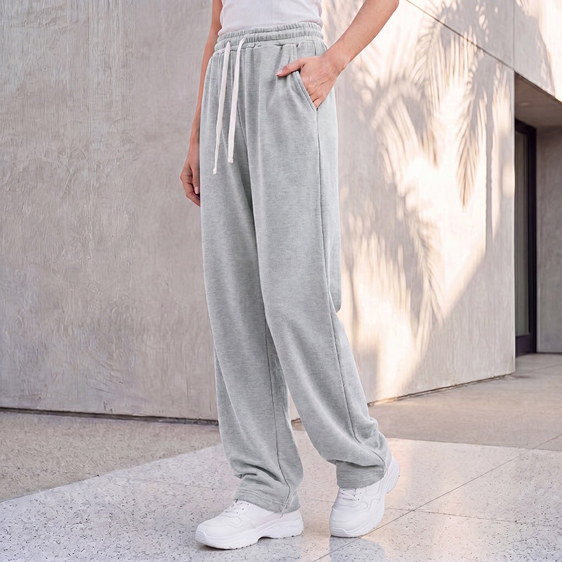 Damen nan weite Loungepalazzo-Hose mit hohem Komfortbund, Kordelzug, seitlichen Eingrifftaschen und dekorativer Seitennaht Drune