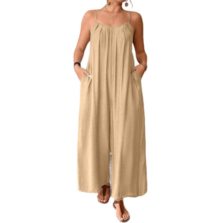Damen luftiger Jumpsuit mit schmalen Spaghettiträgern und seitlichen Taschen Drune