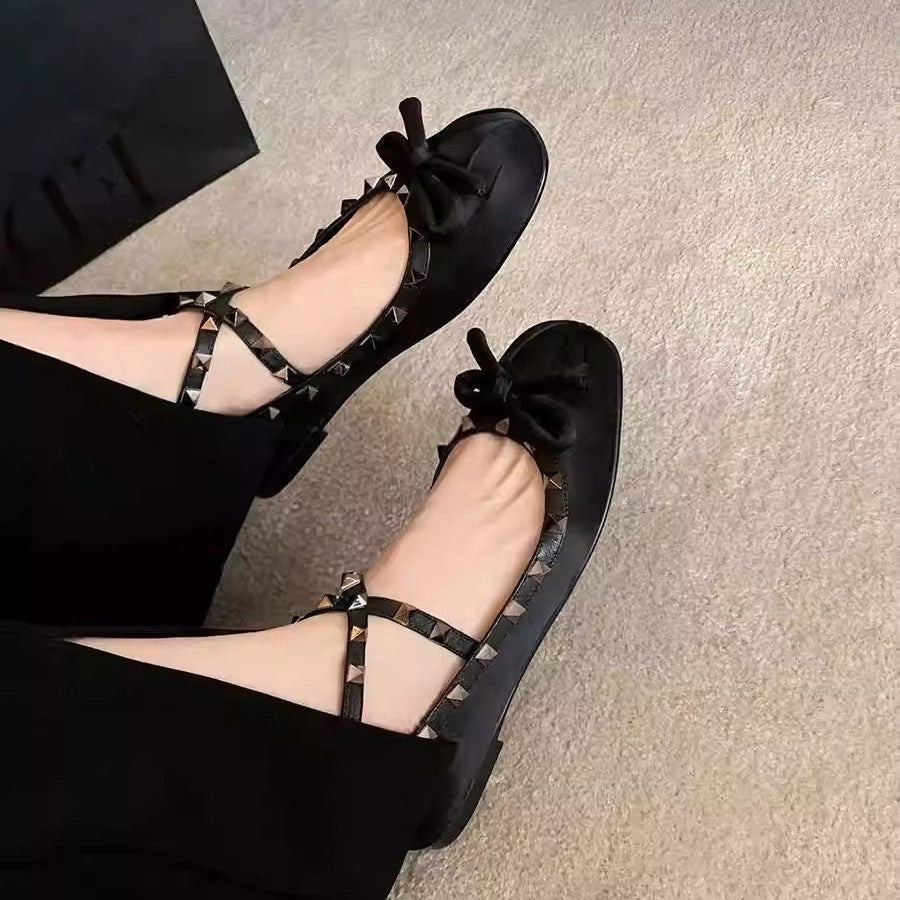 Damen Ballerinas mit stilvollem Nieten-Detail und edlem Schleifenakzent Drune