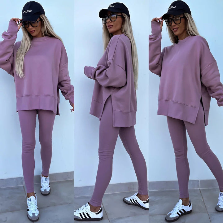 Damen Sportlicher Freizeitanzug mit oversized Sweatshirt und enganliegenden Leggings Drune