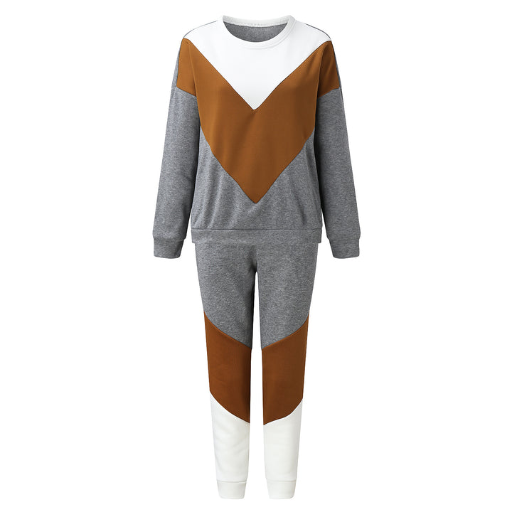 Damen nan sportives Colorblock-Sweatset mit Rundhalsausschnitt, Raglanärmeln und taillierter Jogginghose Drune