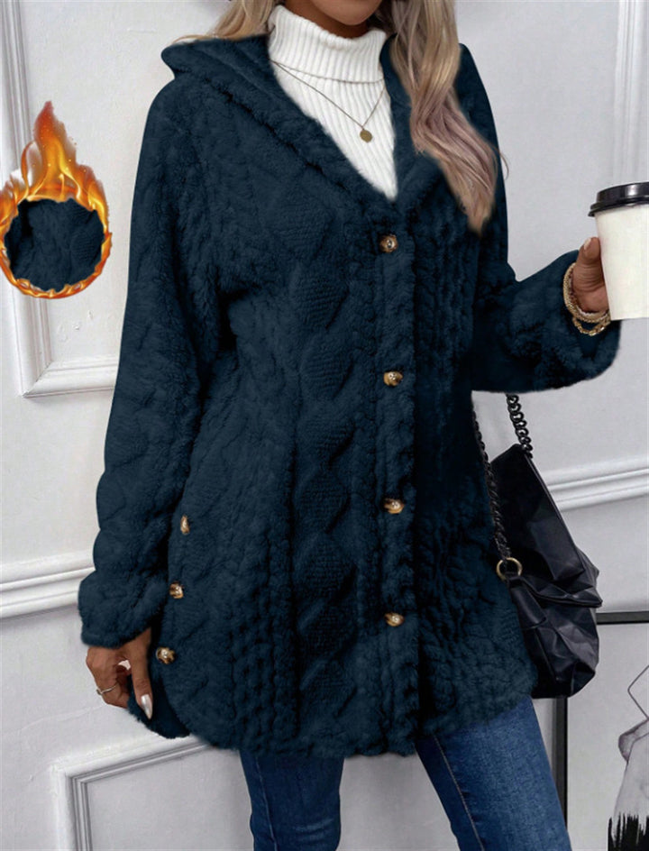 Damen kuschelige Knopfjacke mit hohem Kragen Drune